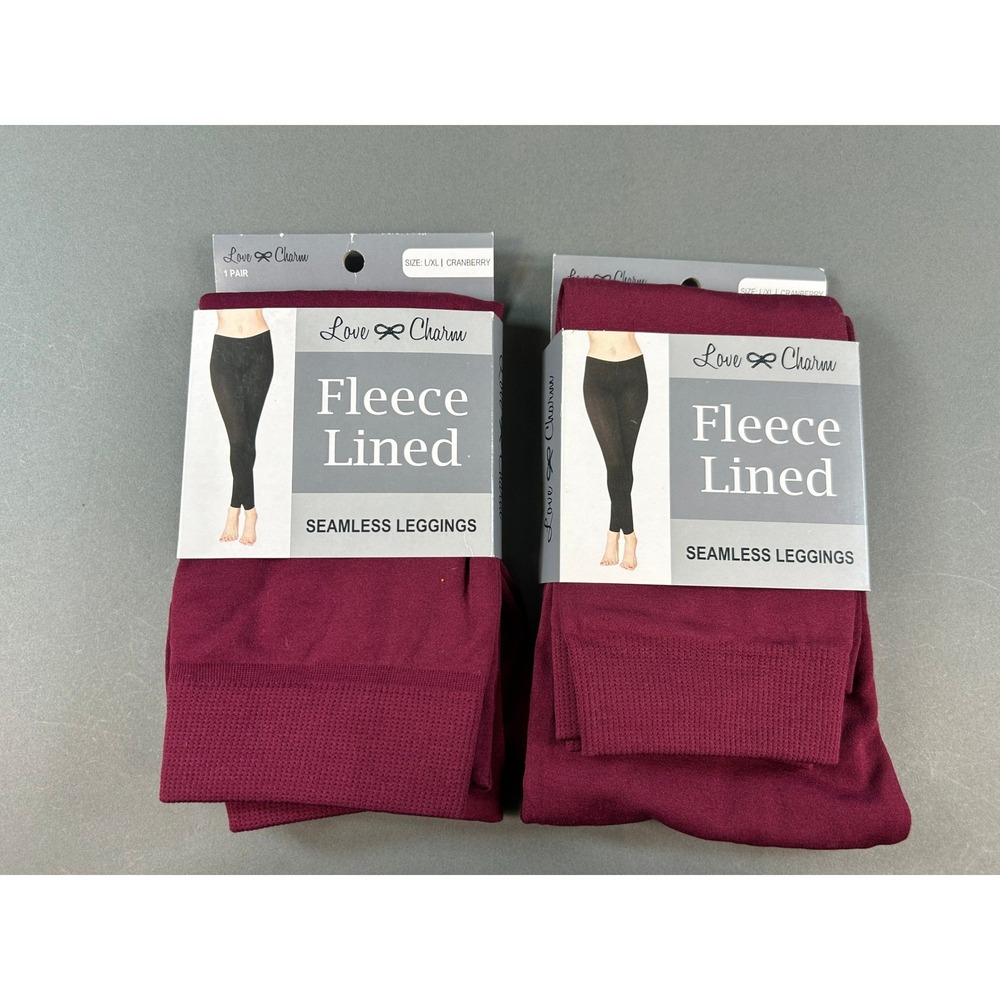 Love Charm Womens Fleece Lined Seamless Leggings Cranberry L/XL‎ NWT Lot 2